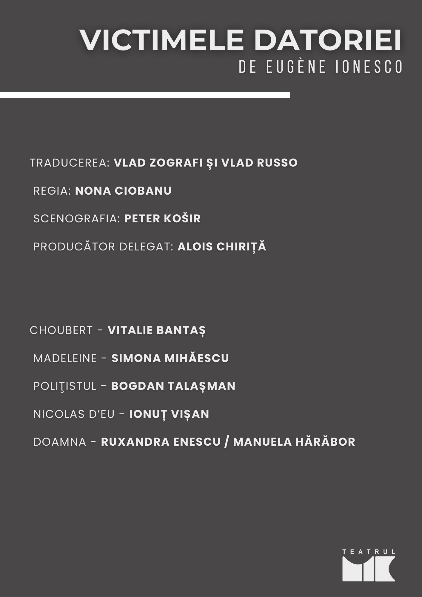 VICTIMELE DATORIEI de Eugène Ionesco